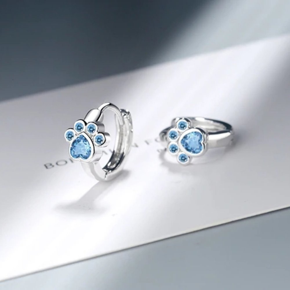 *NEW 925 Sterling Silver Diamond Paw Hoop Earrings - Picture 7 of 10